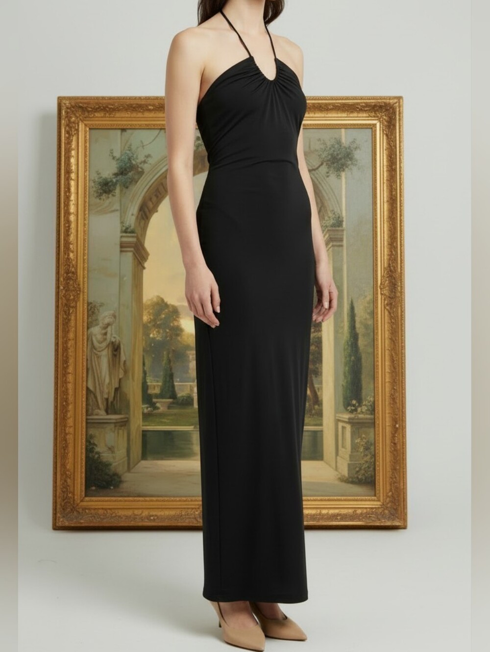 Vintage Y2K Betsey Johnson New York Halter Black Maxi Dress